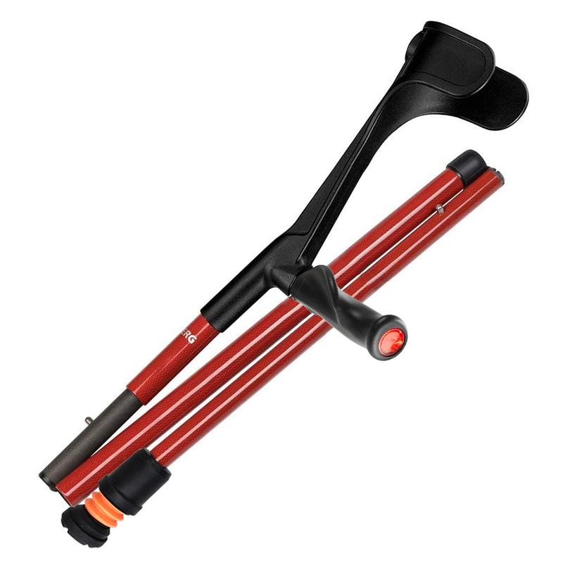 Flexyfoot Carbon Fibre Comfort-Grip Open-Cuff Red Folding Crutch (Left Hand)